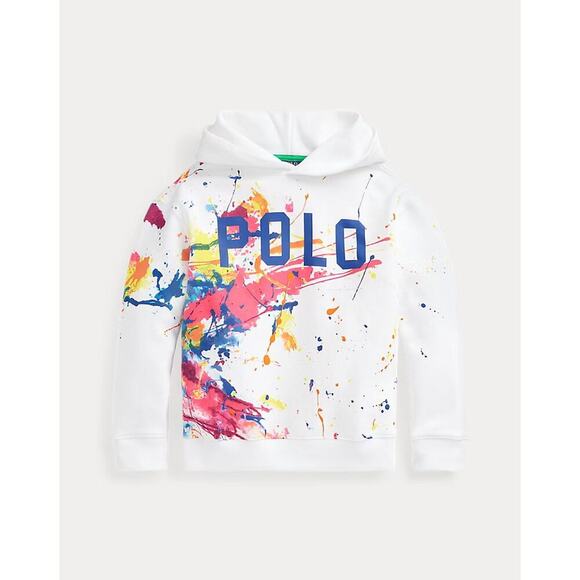 Polo Ralph Lauren Kids' Girl White Paint Splatter Fleece Hoodie Size Small - Picture 2 of 7